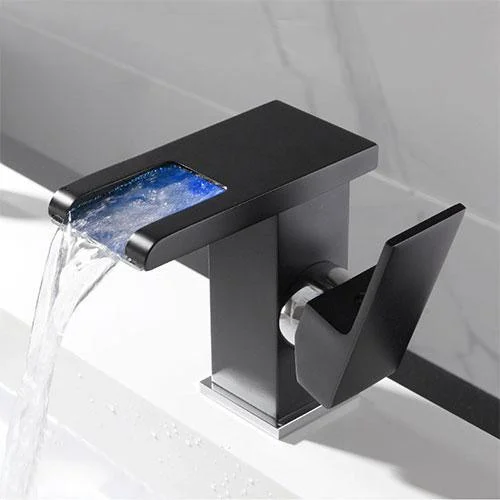 Led Waterfall Bathroom Basin Faucet Single Handle Cold Hot Water Mixer Sink Tap Rgb Color Change Powered By Water Flow 109982