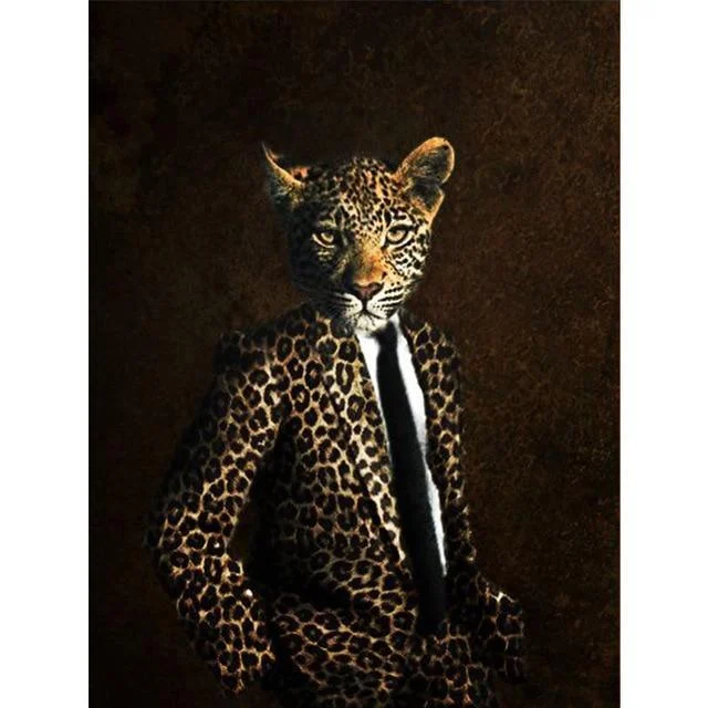 Leopard In Suit Poster Wall Art Posters And Prints Animal Wearing A Hat Canvas Painting 877552