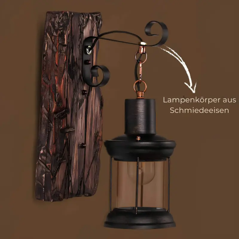 Lichtglas zylinder wandlampe holzsockel elegant transparent xLumina