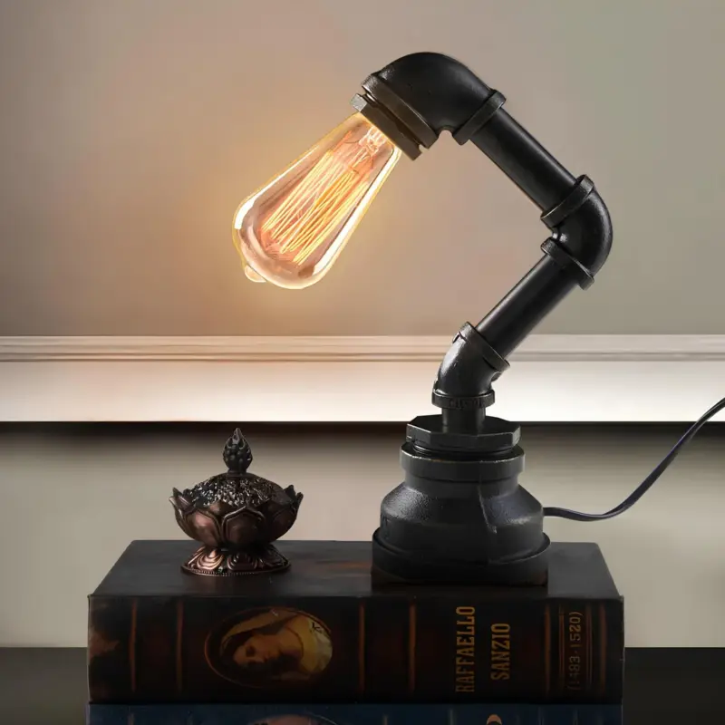 Liquidluxe kreative eisenTischlampe industrial waterpipe design e27 fassung schwarz bronze xlumina