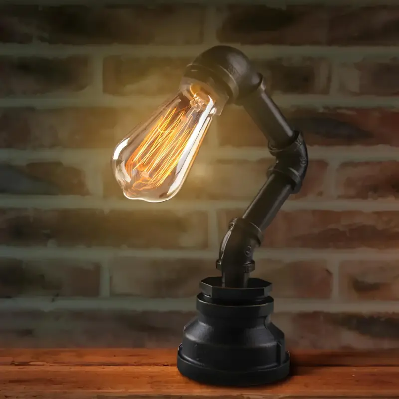 Liquidluxe kreative eisenTischlampe industrial waterpipe design e27 fassung schwarz bronze xlumina