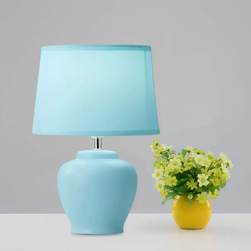 Lisalight keramik tischlampe nordisch mit stoffschirm fur schlafzimmer und wohnzimmer xlumina7
