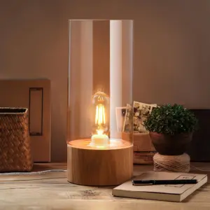 Homeko â Stylish Cylinder Table Lamp with Wooden Base