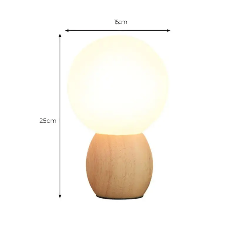 Lumiorb nachttischlampe holzfuss rund design led beleuchtung warmes licht xlumina