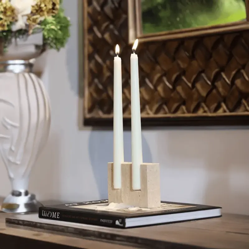 Marble effect candlestick holder