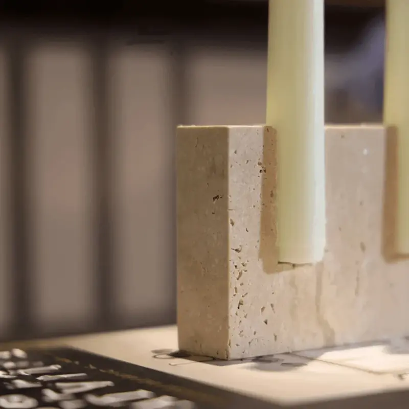 Marble effect candlestick holder