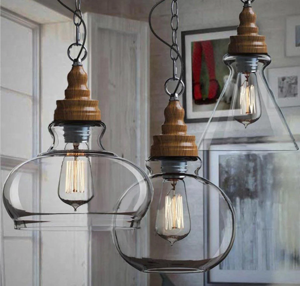 Mini Clear Glass Shade Pendant Lights Industrial Lighting Fixture Kitchen Island Bar Hotel Shop Antique Led Pendant Ceiling Lamp 251798