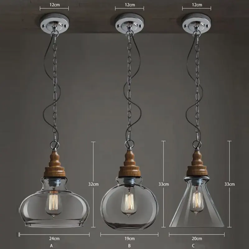 Mini clear glass shade pendant lights industrial lighting fixture kitchen island bar hotel shop antique led pendant ceiling lamp