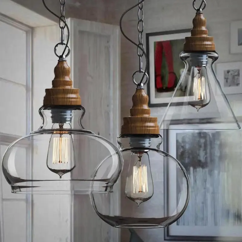Mini clear glass shade pendant lights industrial lighting fixture kitchen island bar hotel shop antique led pendant ceiling lamp
