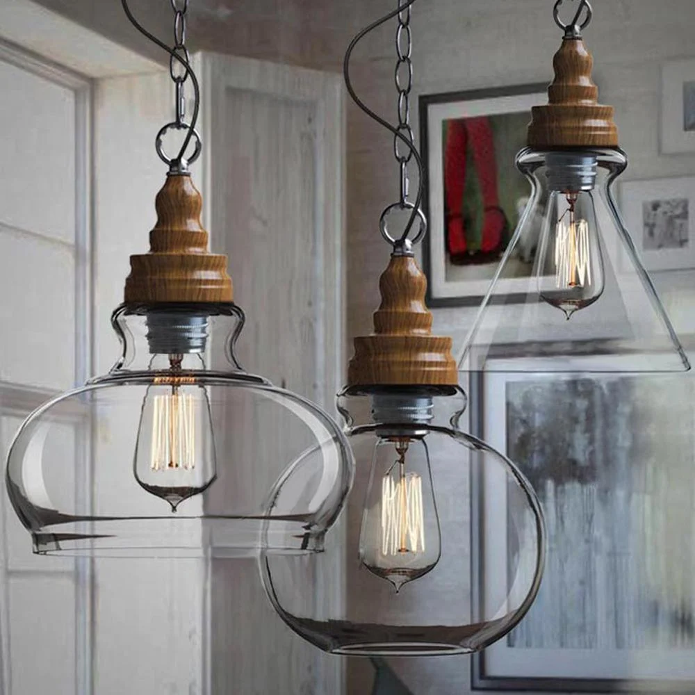 Mini Clear Glass Shade Pendant Lights Industrial Lighting Fixture Kitchen Island Bar Hotel Shop Antique Led Pendant Ceiling Lamp 760672