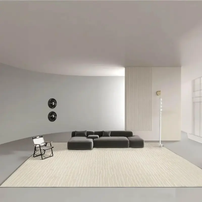 Minimalist beige striped living room rug