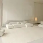 Minimalist beige striped living room rug