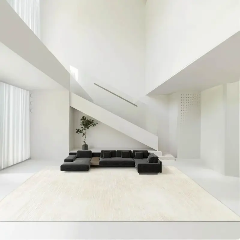 Minimalist beige striped living room rug