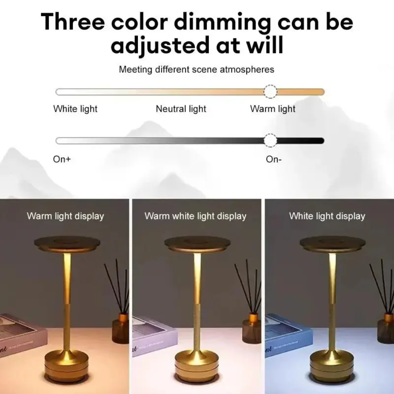 Minimalist metallic led cordless table lamp