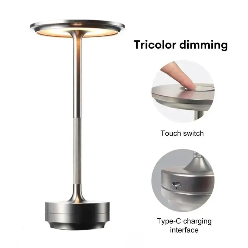 Minimalist metallic led cordless table lamp