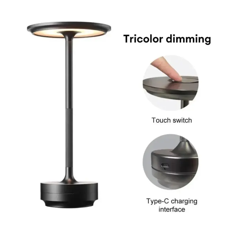 Minimalist metallic led cordless table lamp