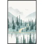 Modern minimalist forest and river poster landscape painting print canvas
