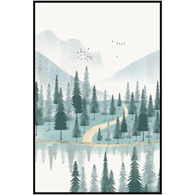 Modern Minimalist Forest And River Poster Landscape Painting Print Canvas 259637