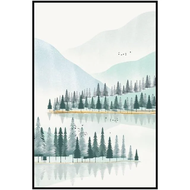 Modern Minimalist Forest And River Poster Landscape Painting Print Canvas 348750