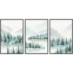 Modern minimalist forest and river poster landscape painting print canvas