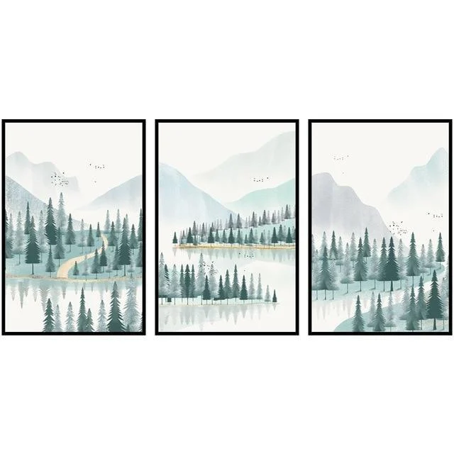 Modern Minimalist Forest And River Poster Landscape Painting Print Canvas 531744