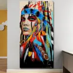 Modern Wall Art Prints Coloful Girl Feathered Women Canvas Painting For Living Room Home Decor free shipping Unframed