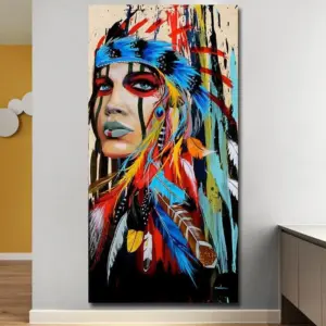Modern Wall Art Prints Coloful Girl Feathered Women Canvas Painting For Living Room Home Decor free shipping Unframed