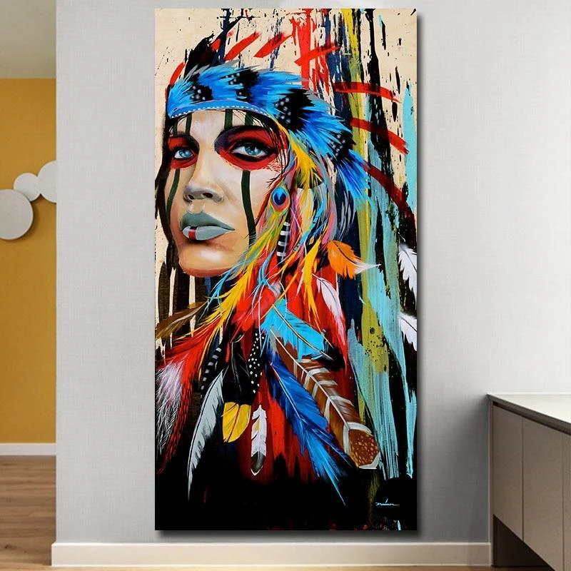 Modern Wall Art Prints Coloful Girl Feathered Women Canvas Painting For Living Room Home Decor Free Shipping Unframed 835110