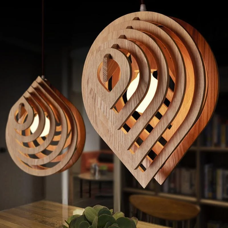 Modern Wood Pendant Light E27 Nordic Wooden Water Drop Pendant Lamp Loft Pendant Lights Dining Room Home Lighting Decor 232550