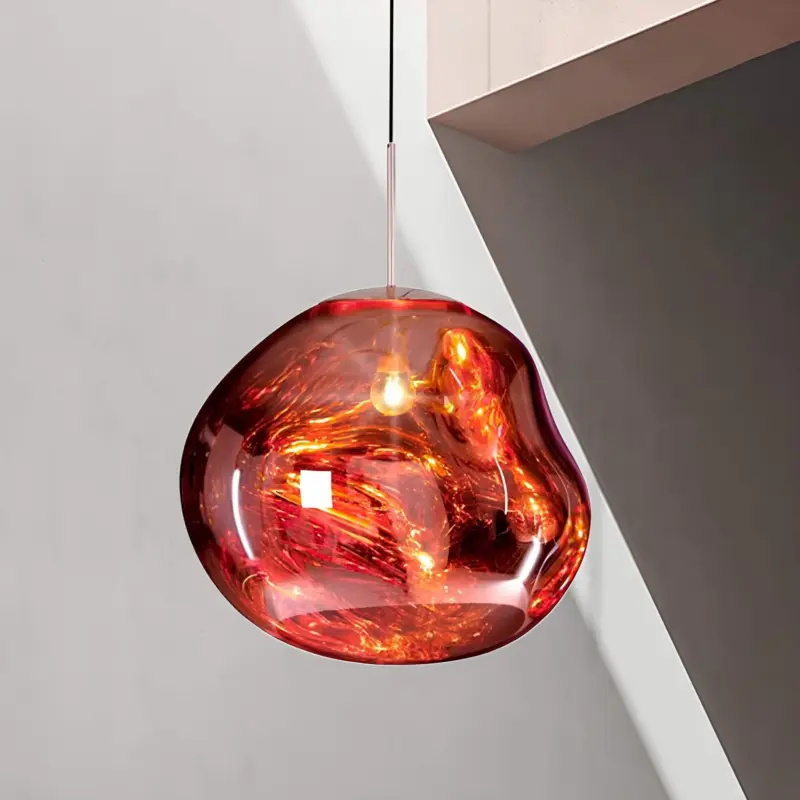 Moderne hangelampe silber rot glas elegante esszimmerbeleuchtung 30cm xlumina7