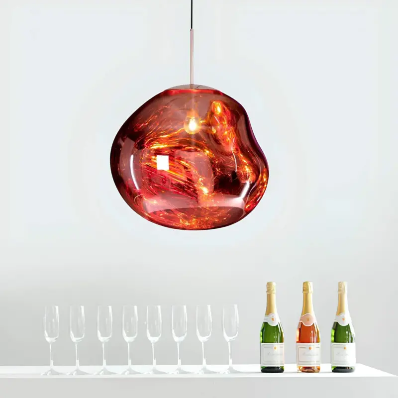Moderne hangelampe silber rot glas elegante esszimmerbeleuchtung 30cm xlumina8