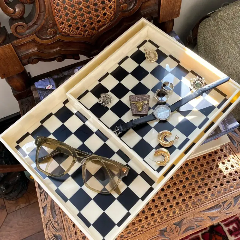 Monochrome geometric storage tray