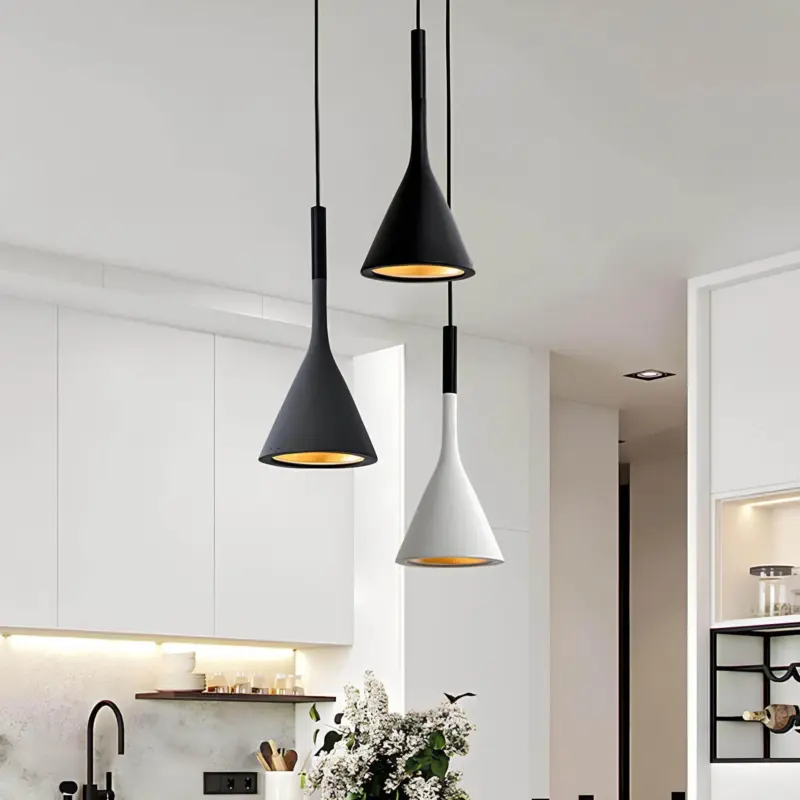 Morandi dreieck hangeleuchte modern schwarz weiss gelb pendelleuchte xlumina