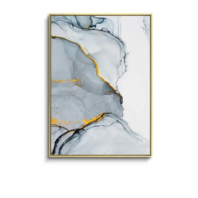 Nordic Morden Abstract Blue Gray Line Wall Art Canvas Painting Golden Blue Smoke Art Poster Print Wall Picture For Living Room 397325