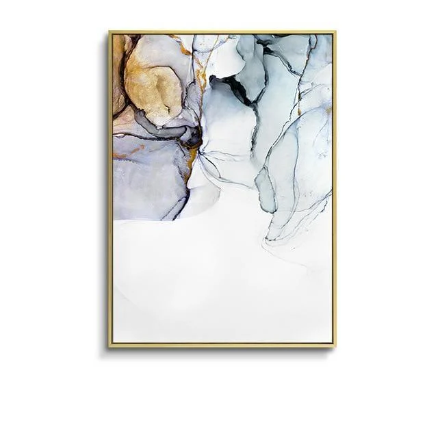 Nordic Morden Abstract Blue Gray Line Wall Art Canvas Painting Golden Blue Smoke Art Poster Print Wall Picture For Living Room 429536