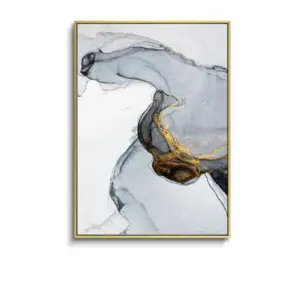 Nordic Morden Abstract Blue-gray line Wall Art Canvas Painting Golden Blue smoke Art Poster Print Wall Picture for Living Room