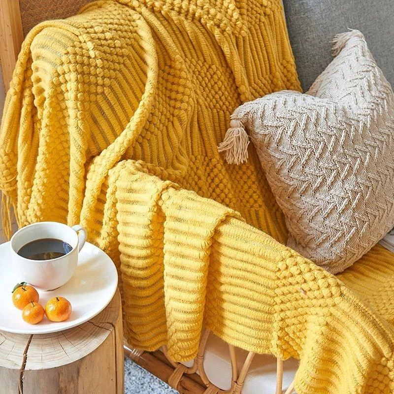 Nordic Solid Sofa Knitted Blanket 114626