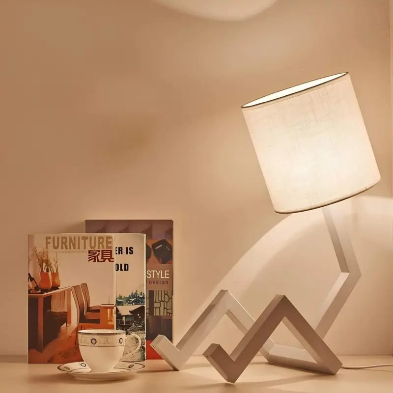 Nordiclight skandinavische tischleuchte mit integrierter buecherablage holz metall design wohnzimmer buero xlumina3