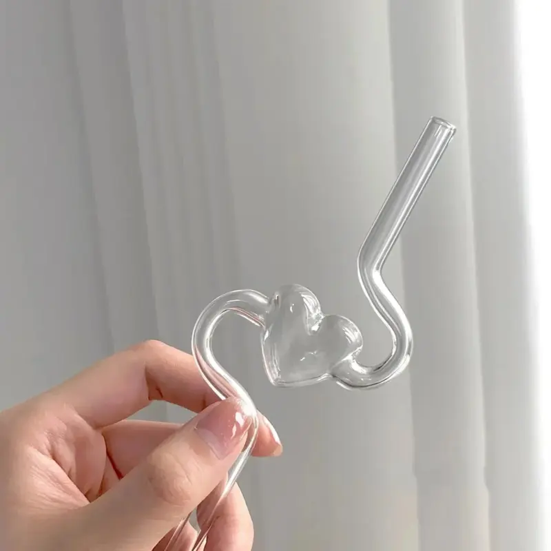 Novelty heart shape glass drinking straw