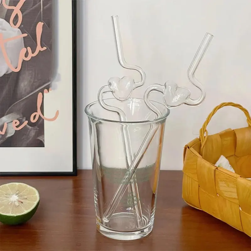 Novelty heart shape glass drinking straw