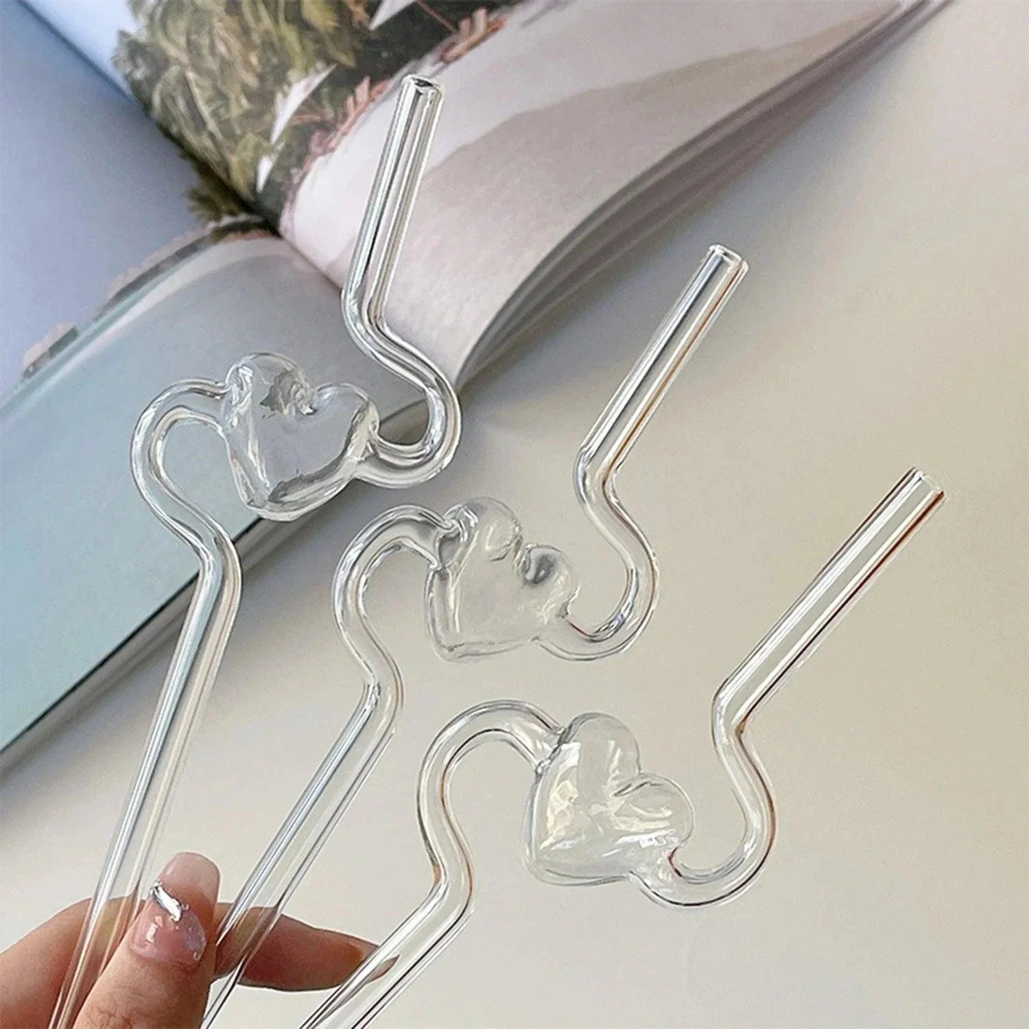 Novelty Heart Shape Glass Drinking Straw 826610