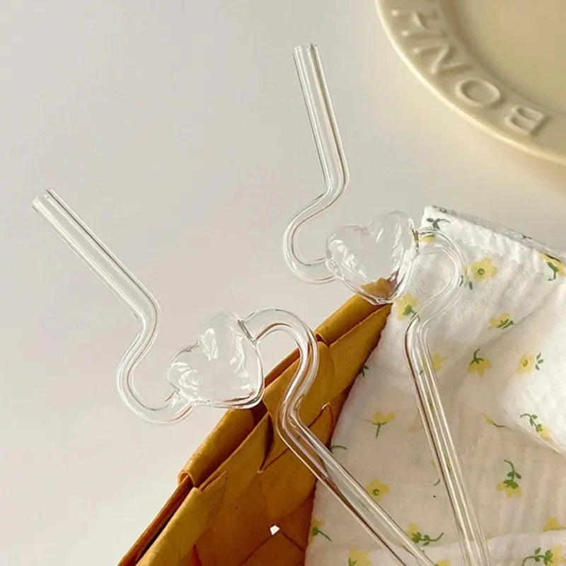 Novelty heart shape glass drinking straw