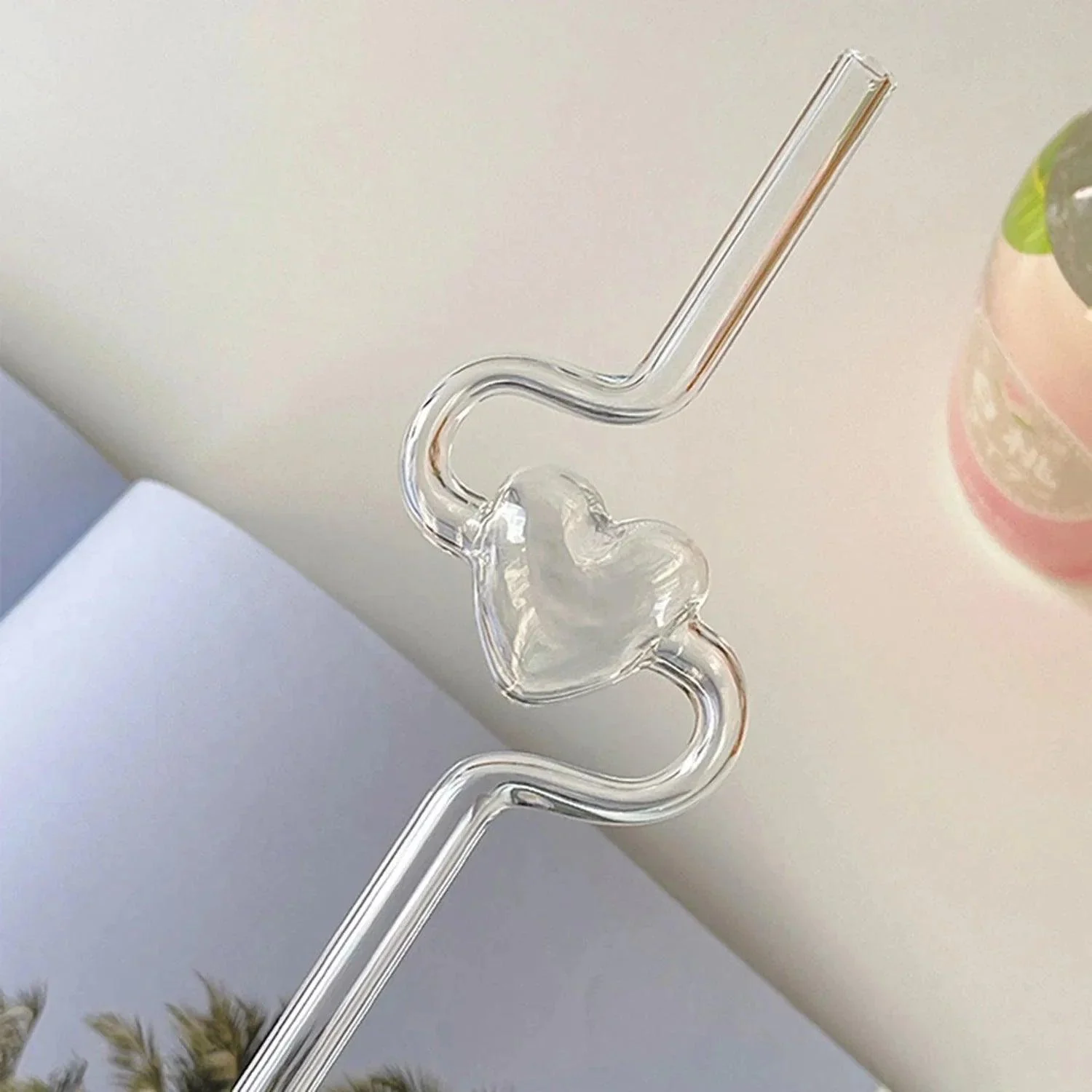 Novelty Heart Shape Glass Drinking Straw 953475