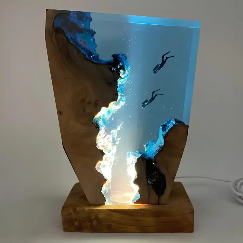 Ocean tiefen tischlampe blau glas metall led design lampe modern xlumina