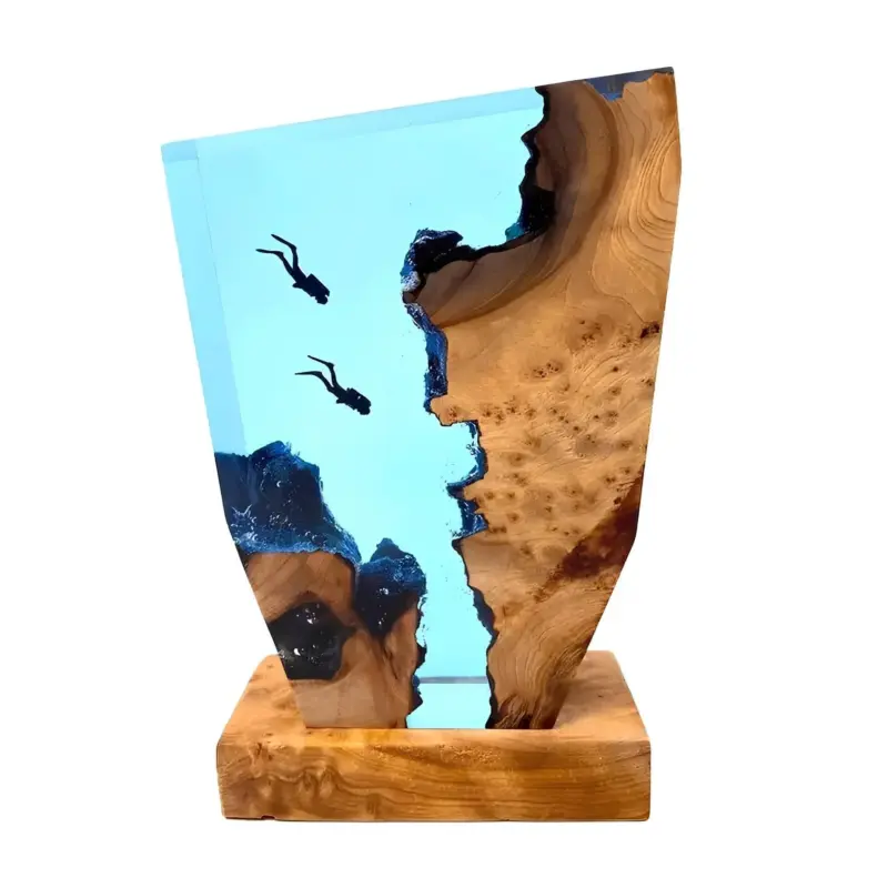 Ocean tiefen tischlampe blau glas metall led design lampe modern xlumina