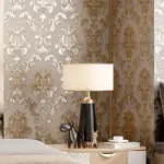 Ovoin Wallpaper Khaki Antique Gold Damask Wallpaper For Living Room or Bedroom Waterproof PVC Wall Paper