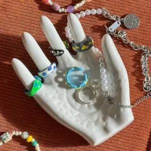 Palm Shaped Ceramic Ring Collection Storage Holder