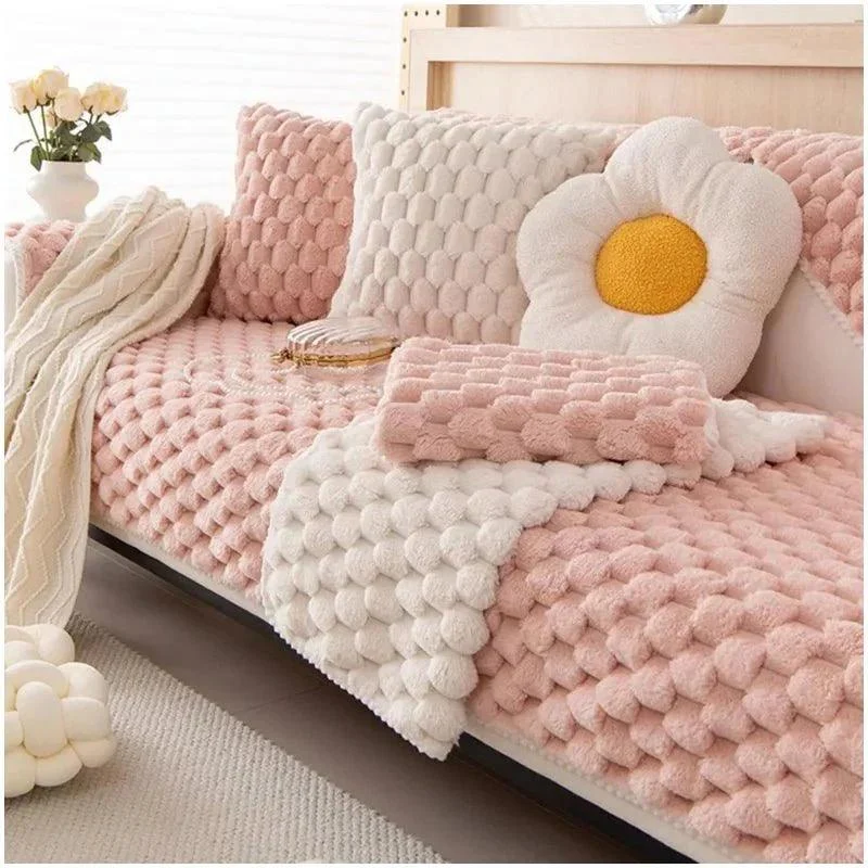 Pastel Colour Thickened Plush Sofa Blanket 479237