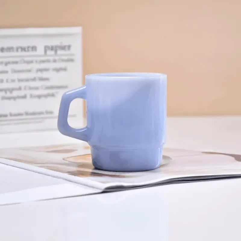 Pastel coloured stackable glass mug