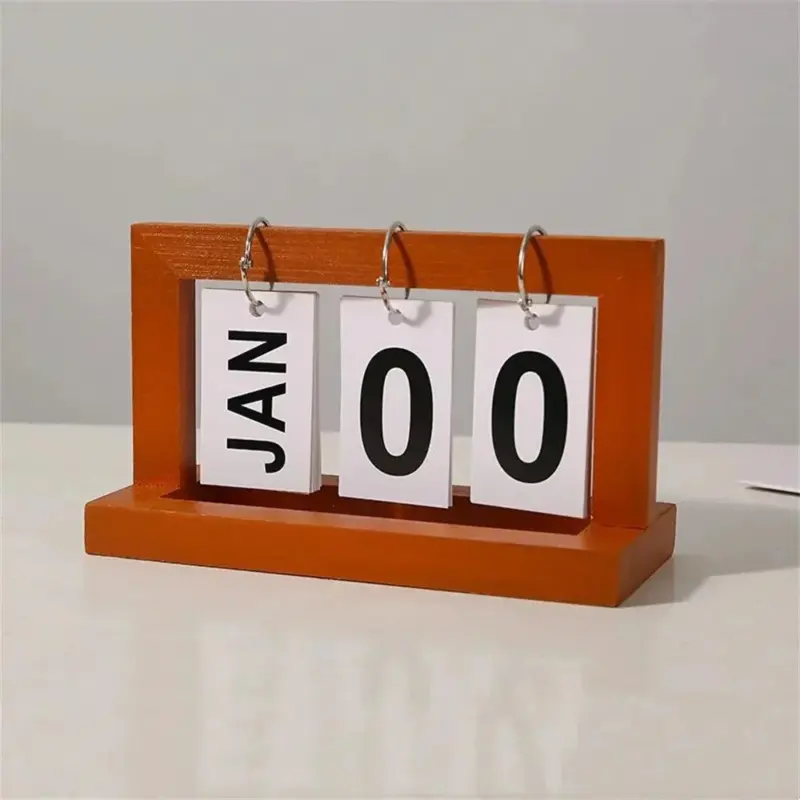 Perpetual wooden flip display calendar